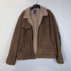 Chaps VTG Mens Brown Corduroy Sherpa Lined Trucker Jacket XLT Tall Cotton Coat